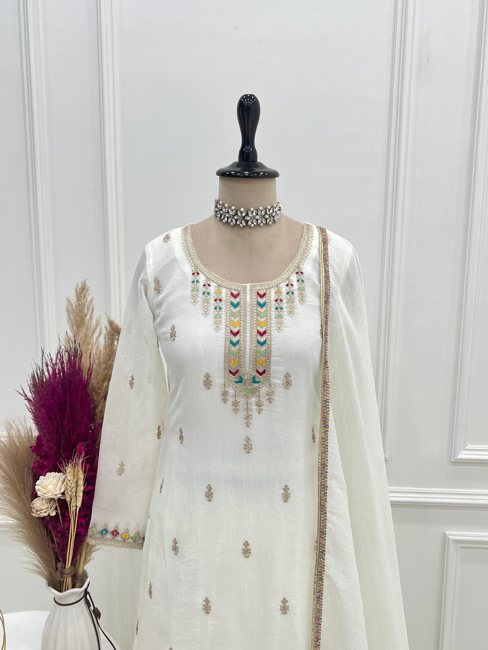 White Soft Silk Kurta Sharara Set ClothsVilla