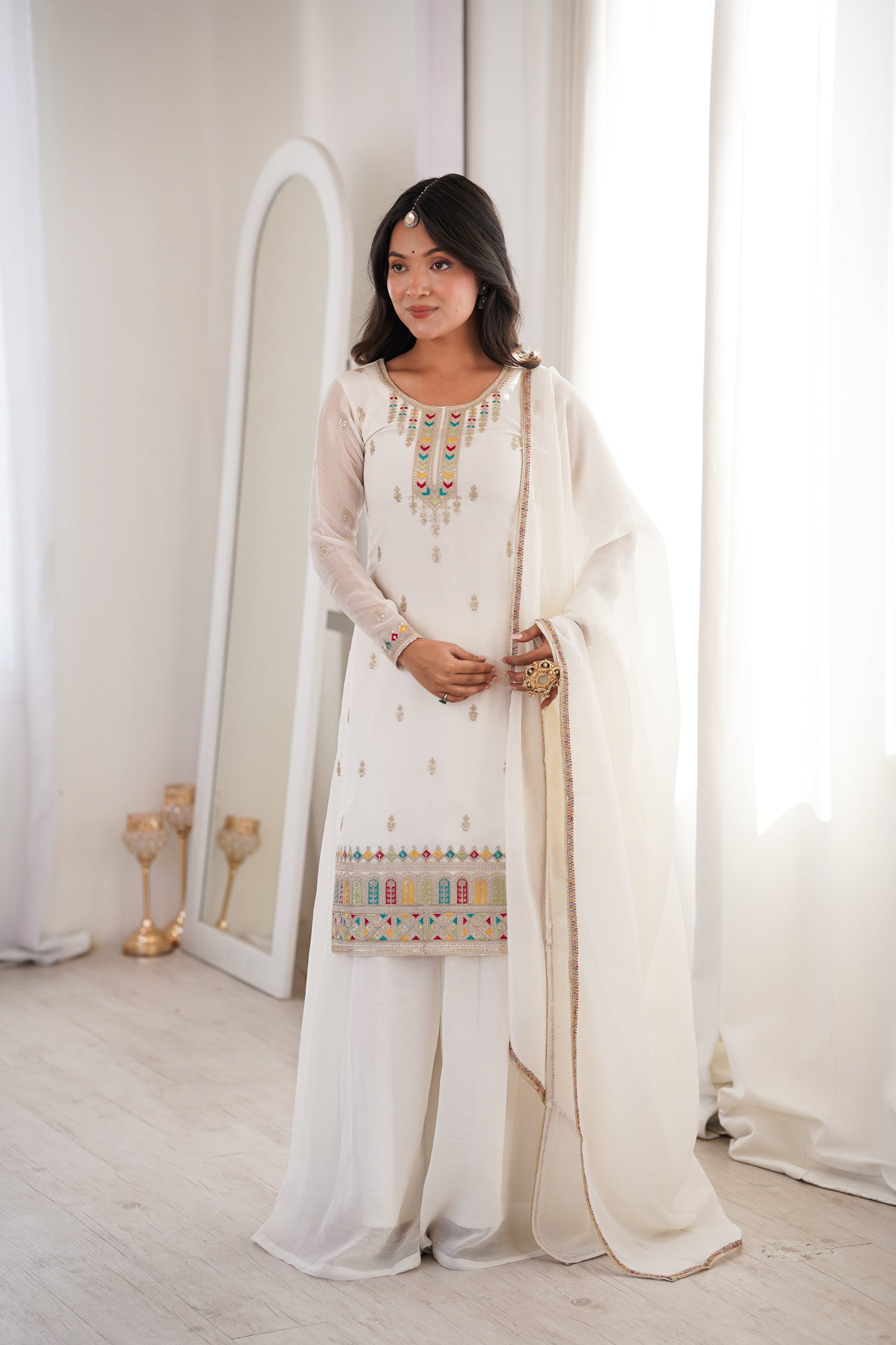 White Soft Silk Kurta Sharara Set ClothsVilla