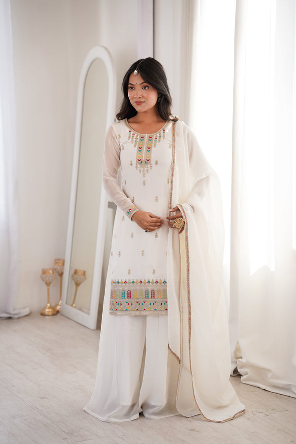 White Soft Silk Kurta Sharara Set ClothsVilla