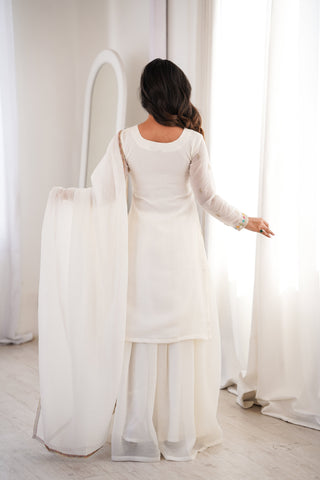 White Soft Silk Kurta Sharara Set ClothsVilla