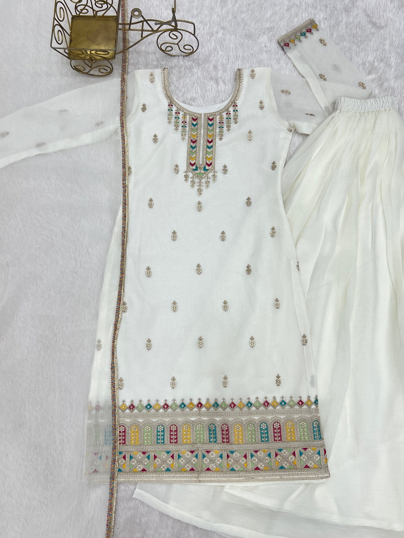 White Soft Silk Kurta Sharara Set ClothsVilla
