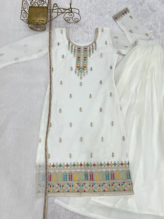 White Soft Silk Kurta Sharara Set ClothsVilla