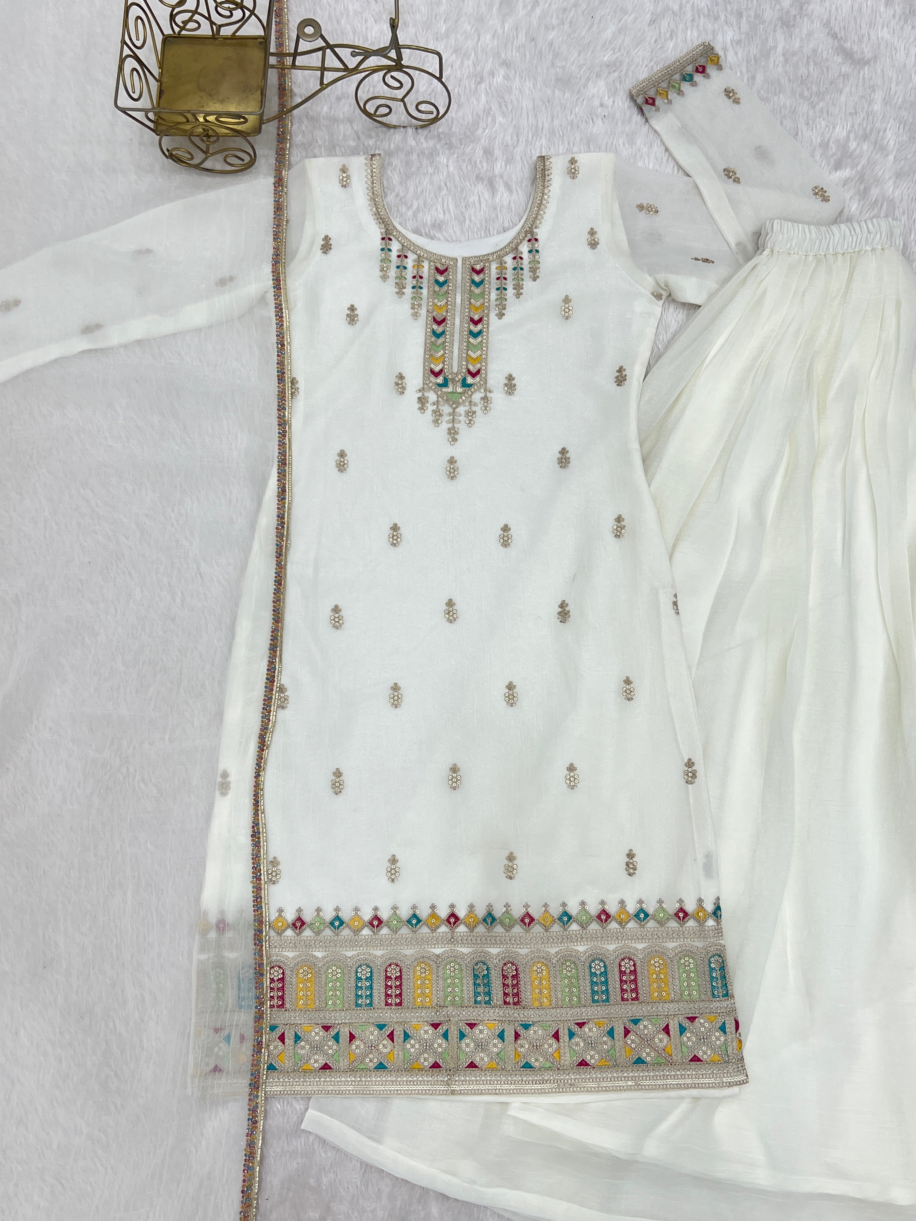 White Soft Silk Kurta Sharara Set ClothsVilla