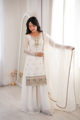 White Soft Silk Kurta Sharara Set ClothsVilla