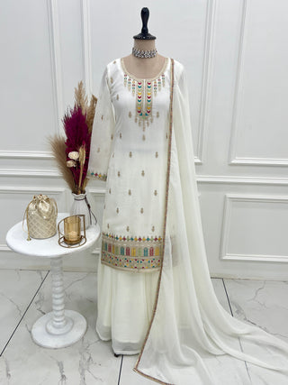 White Soft Silk Kurta Sharara Set ClothsVilla