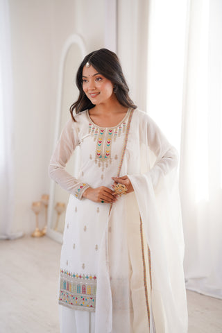 White Soft Silk Kurta Sharara Set ClothsVilla