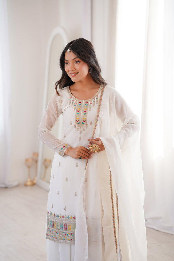 White Soft Silk Kurta Sharara Set ClothsVilla