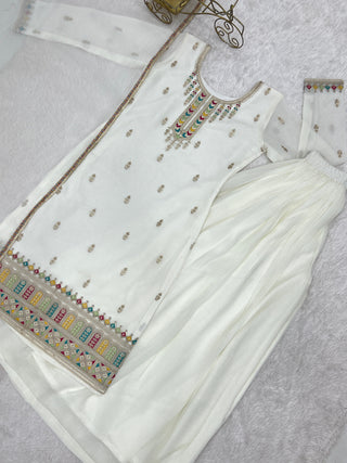 White Soft Silk Kurta Sharara Set ClothsVilla
