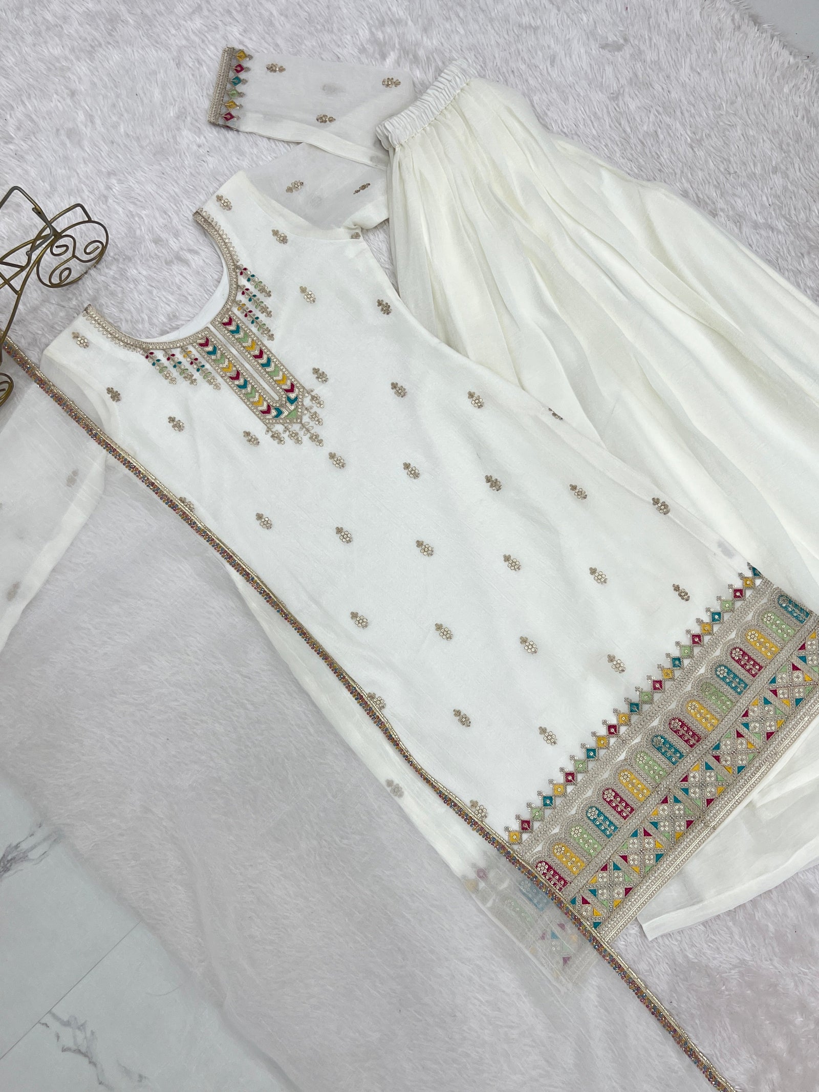 White Soft Silk Kurta Sharara Set ClothsVilla