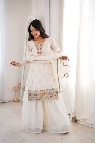 White Soft Silk Kurta Sharara Set ClothsVilla