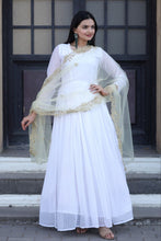 Load image into Gallery viewer, White Thousand Butti Faux Georgette Gown with Embroidered Butterfly Net Dupatta ClothsVilla