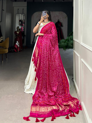 White Timeless Elegance Lucknowi Paper Mirror Work Georgette Lehenga Set