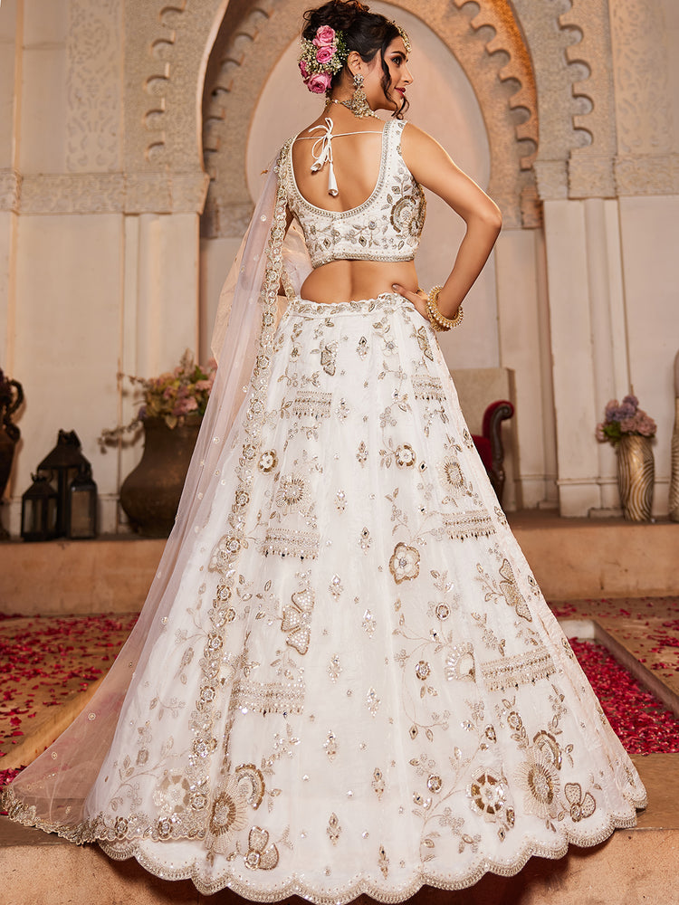 White Tissue Fabric Sequins embroidery Semi-Stitched Lehenga choli & Dupatta ClothsVilla