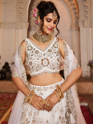 White Tissue Fabric Sequins embroidery Semi-Stitched Lehenga choli & Dupatta ClothsVilla