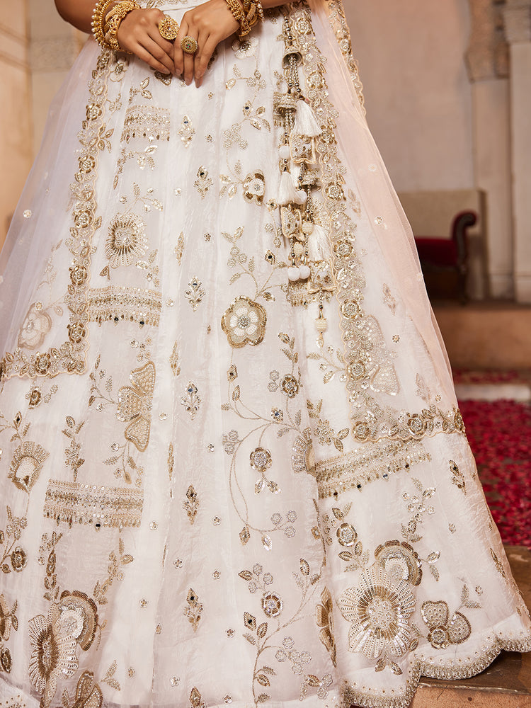 White Tissue Fabric Sequins embroidery Semi-Stitched Lehenga choli & Dupatta ClothsVilla