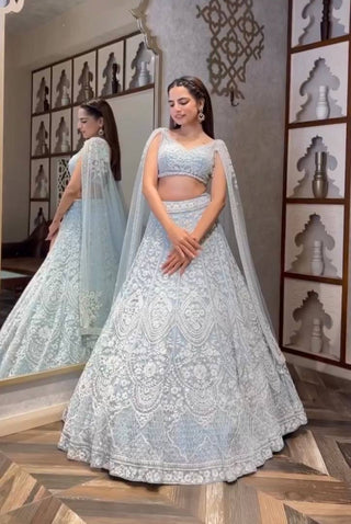 Milky Traditional Obsession – Exquisite Net Sequin Lehenga Set ClothsVilla