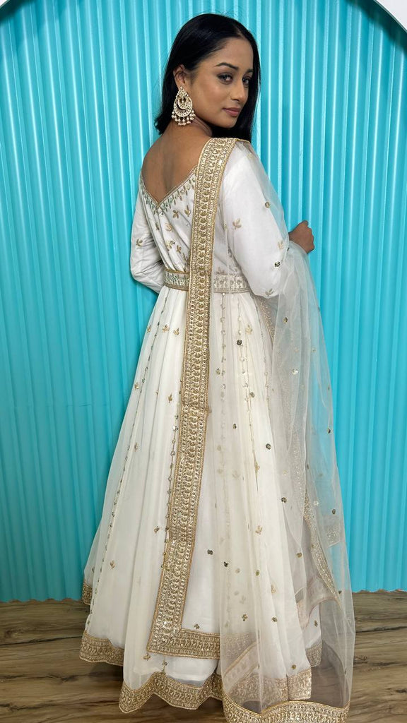 White Unmissable Wedding Season Georgette Gown Set Clothsvilla