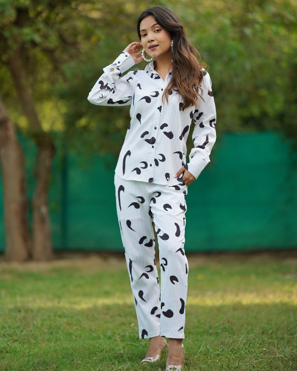 White With Black Texture Co-Ord Set Main image