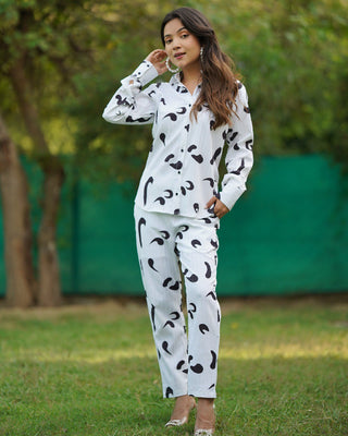 White With Black Texture Co-Ord Set