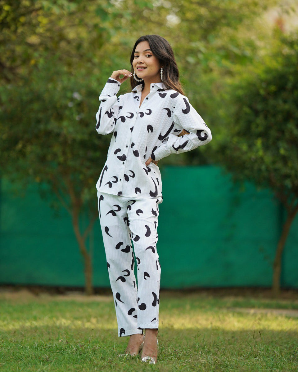 White With Black Texture Co-Ord Set