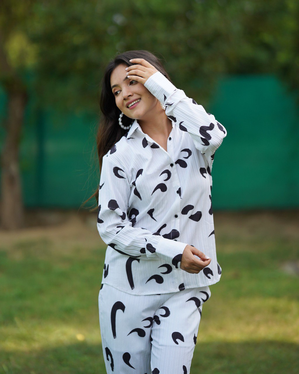 White With Black Texture Co-Ord Set
