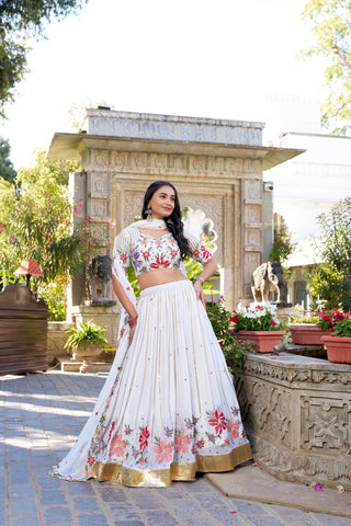 White Wonder Georgette Lehenga Set with Embroidered Elegance