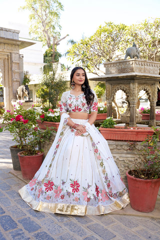 White Wonder Georgette Lehenga Set with Embroidered Elegance