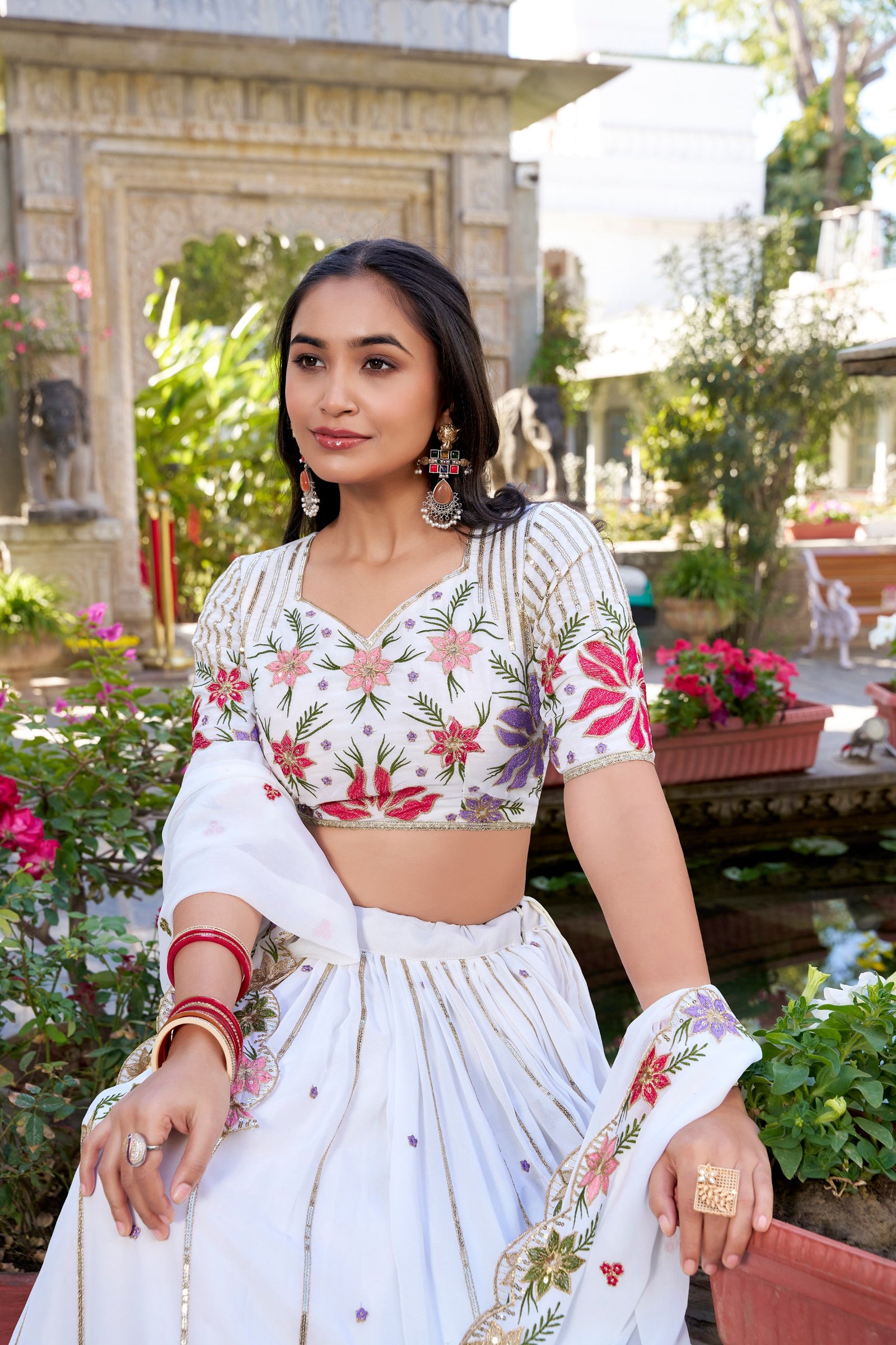 White Wonder Georgette Lehenga Set with Embroidered Elegance