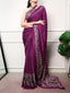 Wine Ajrakh Print Satin Silk Saree ClothsVilla