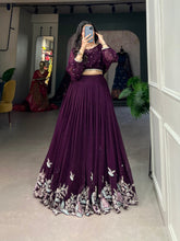 Load image into Gallery viewer, Wine Breathtaking Embroidered Georgette Lehenga Co-ord Set ClothsVilla