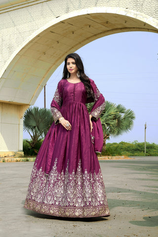 Wine Chinon Embroidered Gown ClothsVilla