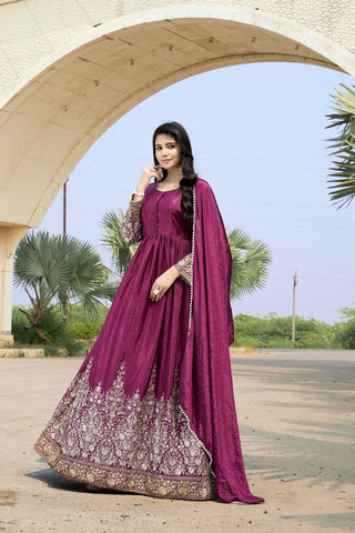 Wine Chinon Embroidered Gown ClothsVilla