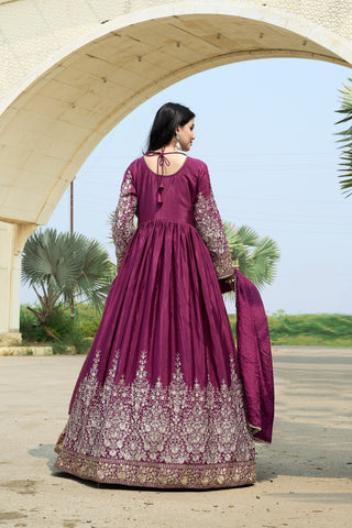 Wine Chinon Embroidered Gown ClothsVilla