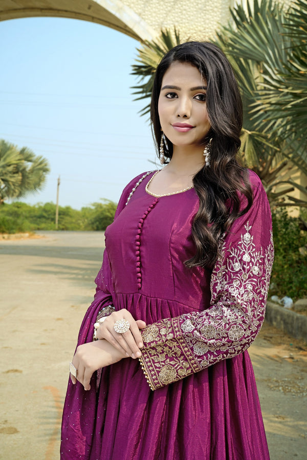Wine Chinon Embroidered Gown ClothsVilla