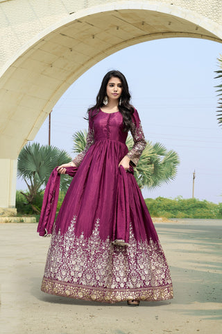 Wine Chinon Embroidered Gown ClothsVilla