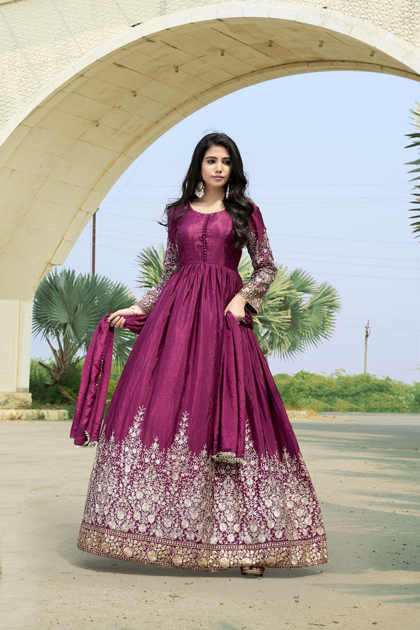 Wine Chinon Embroidered Gown ClothsVilla