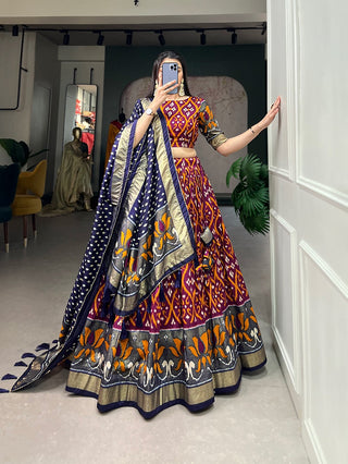 Wine Color Exuberant Dola Silk Lehenga Set with Stunning Foil Prints ClothsVilla