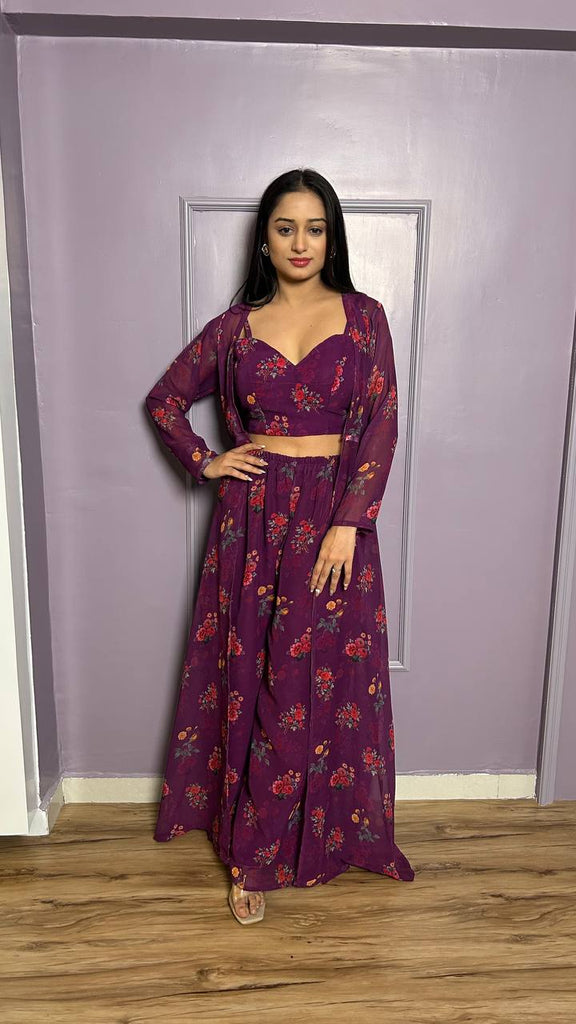 Wine Color Modern Digital Print Georgette Indo-Western Set ClothsVilla