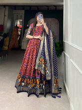 Load image into Gallery viewer, Wine Color Patola Print Gown with Foil Detailing and Tussar Silk Elegance ClothsVilla