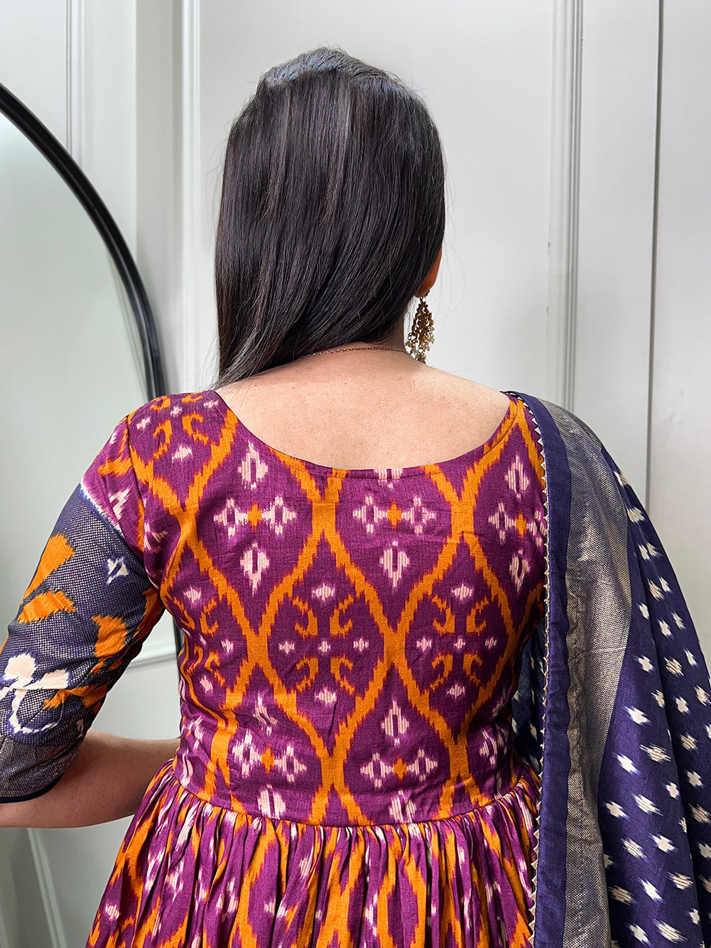 Wine Color Patola Print Gown with Foil Detailing and Tussar Silk Elegance ClothsVilla