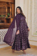 Load image into Gallery viewer, Wine Color Sequined Embroidered Gown with Dupatta Set ClothsVilla