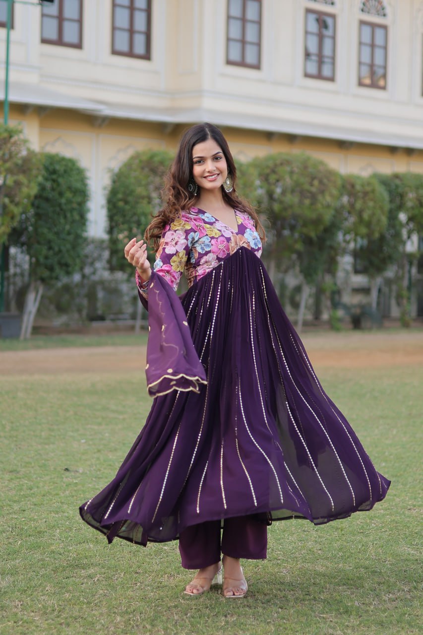 Wine Color Stunning Premium Readymade Alia Cut Kurti, Pant & Dupatta Set in Viscose & Art Silk ClothsVilla