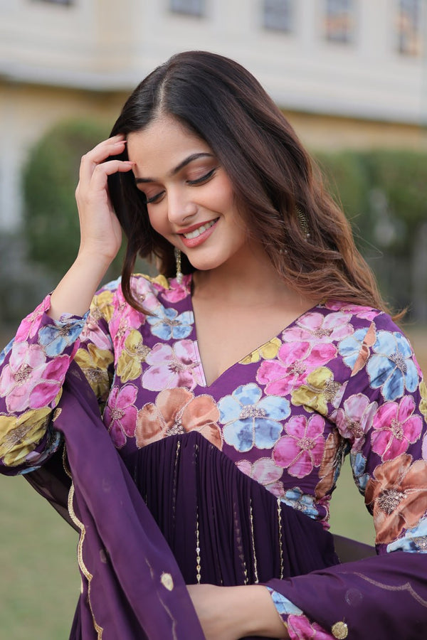 Wine Color Stunning Premium Readymade Alia Cut Kurti, Pant & Dupatta Set in Viscose & Art Silk ClothsVilla