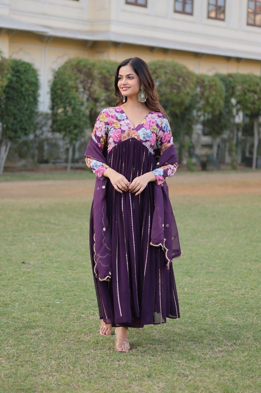 Wine Color Stunning Premium Readymade Alia Cut Kurti, Pant & Dupatta Set in Viscose & Art Silk ClothsVilla
