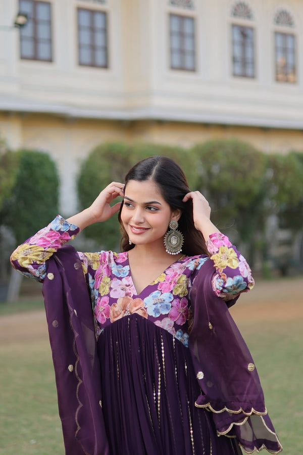 Wine Color Stunning Premium Readymade Alia Cut Kurti, Pant & Dupatta Set in Viscose & Art Silk ClothsVilla