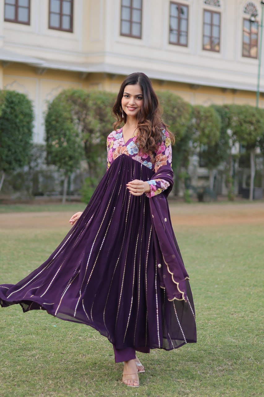 Wine Color Stunning Premium Readymade Alia Cut Kurti, Pant & Dupatta Set in Viscose & Art Silk ClothsVilla