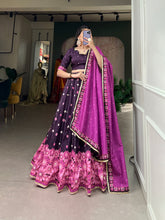 Load image into Gallery viewer, Wine Color Vaishali Silk Printed Lehenga Choli Set with Sequins Lace Border ClothsVilla