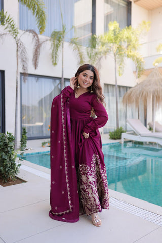 Wine Crush Embroidered Anarkali Gown ClothsVilla