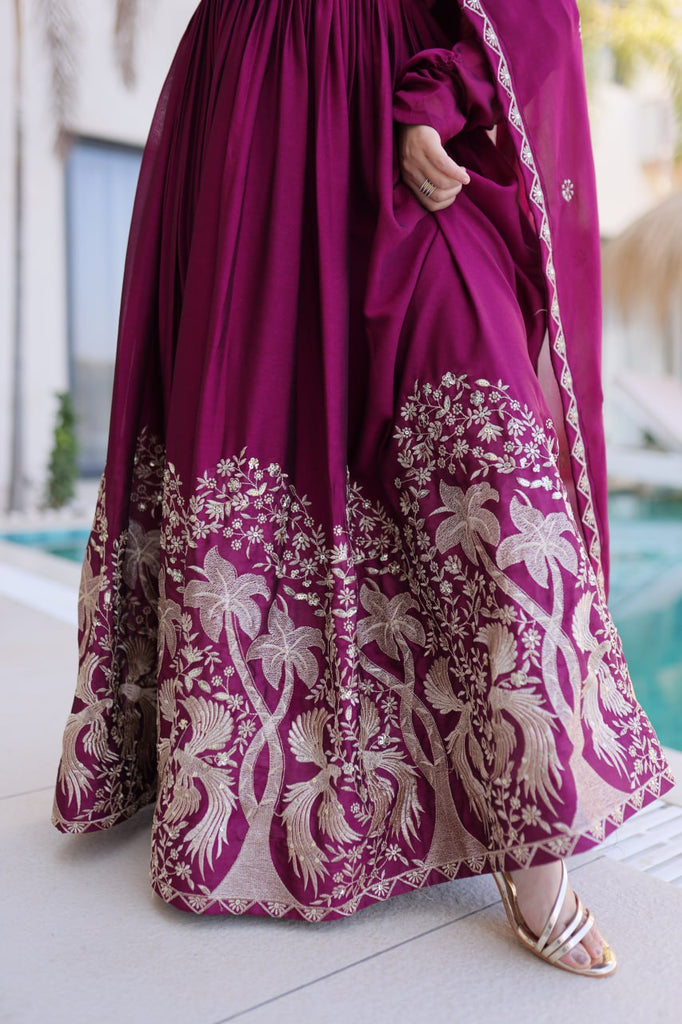 Wine Crush Embroidered Anarkali Gown ClothsVilla
