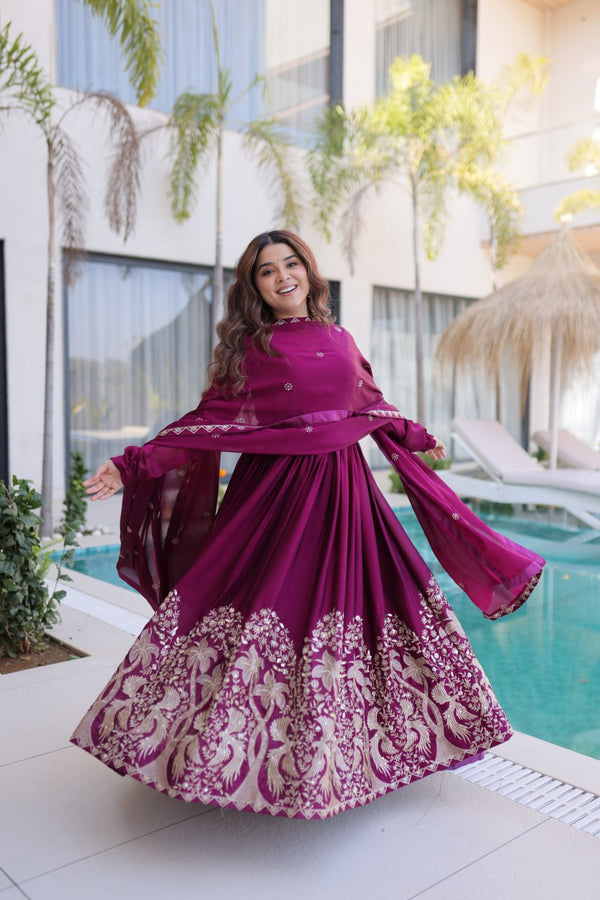 Wine Crush Embroidered Anarkali Gown ClothsVilla